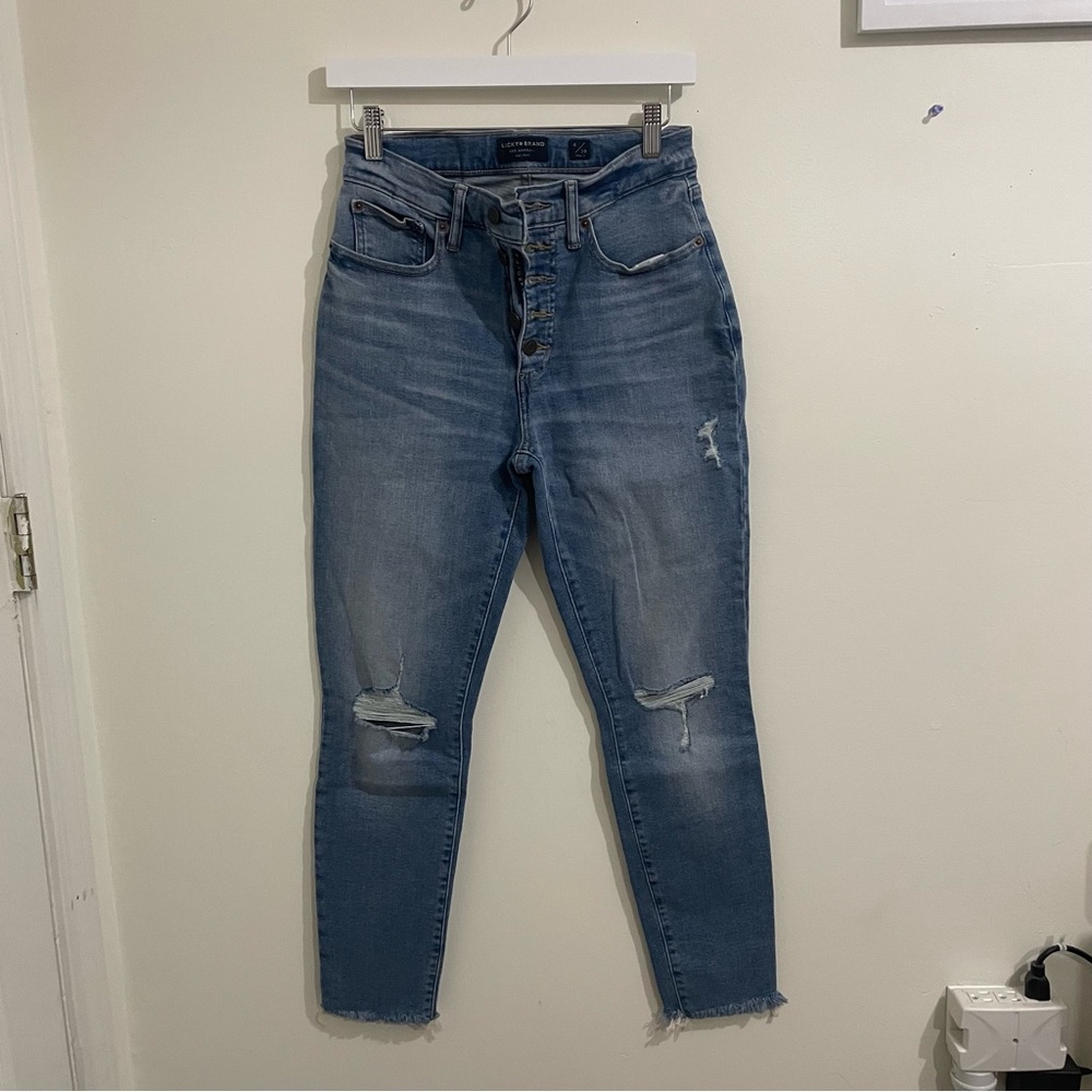 lucky brand high rise distressed skinny jeans